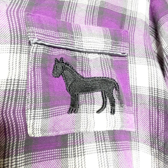 Back in the Saddle Embroidered Horse Purple Plaid Western Button Down Shirt Med - Picture 4 of 11